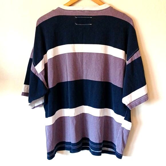 Vintage 90s E.N.U.F. Striped Purple And Blue Short Sleeve Shirt - Picture 2 of 5